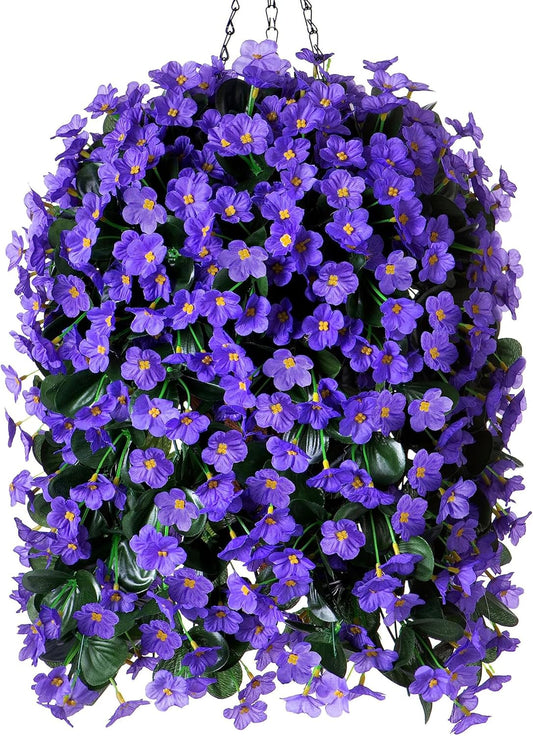 Artificial Fake Outdoor Hanging Flowers Plants Basket for Outside Porch Decoration, Fake Silk UV Resistant Look Real Purple Orchid Traing Vines for Home Balcony Yard Patio Garden Decor