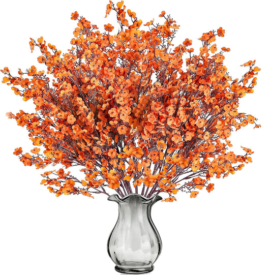 Sggvecsy 15 Pcs Babys Breath Artificial Flowers Gypsophila Bouquets Bulk Real Touch Fake Silk Flowers for Home DIY Floral Arrangement Table Centerpiece Fall Autumn Decoration (Fall Orange)
