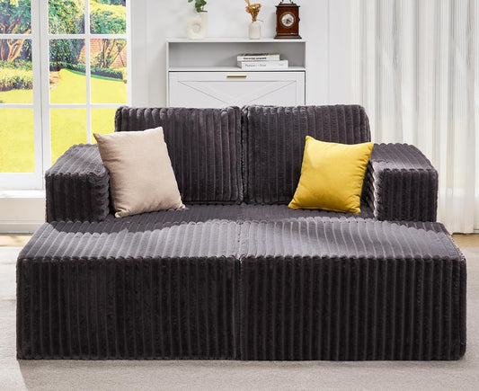 Hobestluk Modular Sectional Sofa Memory Foam Couch Sofa Bed Loveseat with Chaises Cloud Couch with Removable Cover Large Sectional Couches for Living Room (Strip Grey, Sofa Bed)