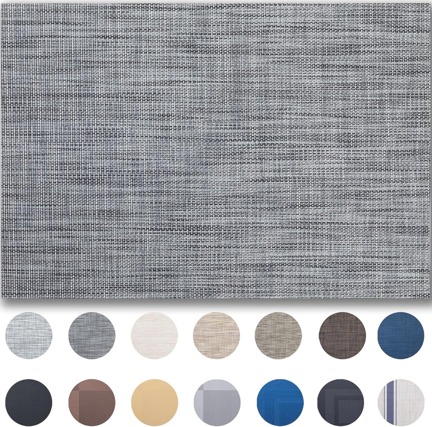 Placemats Set of 6 - Easy Clean Woven Vinyl Placemats for Dining Table, Indoor/Outdoor Place Mats, Washable PVC Table Mats（Dark Gray）