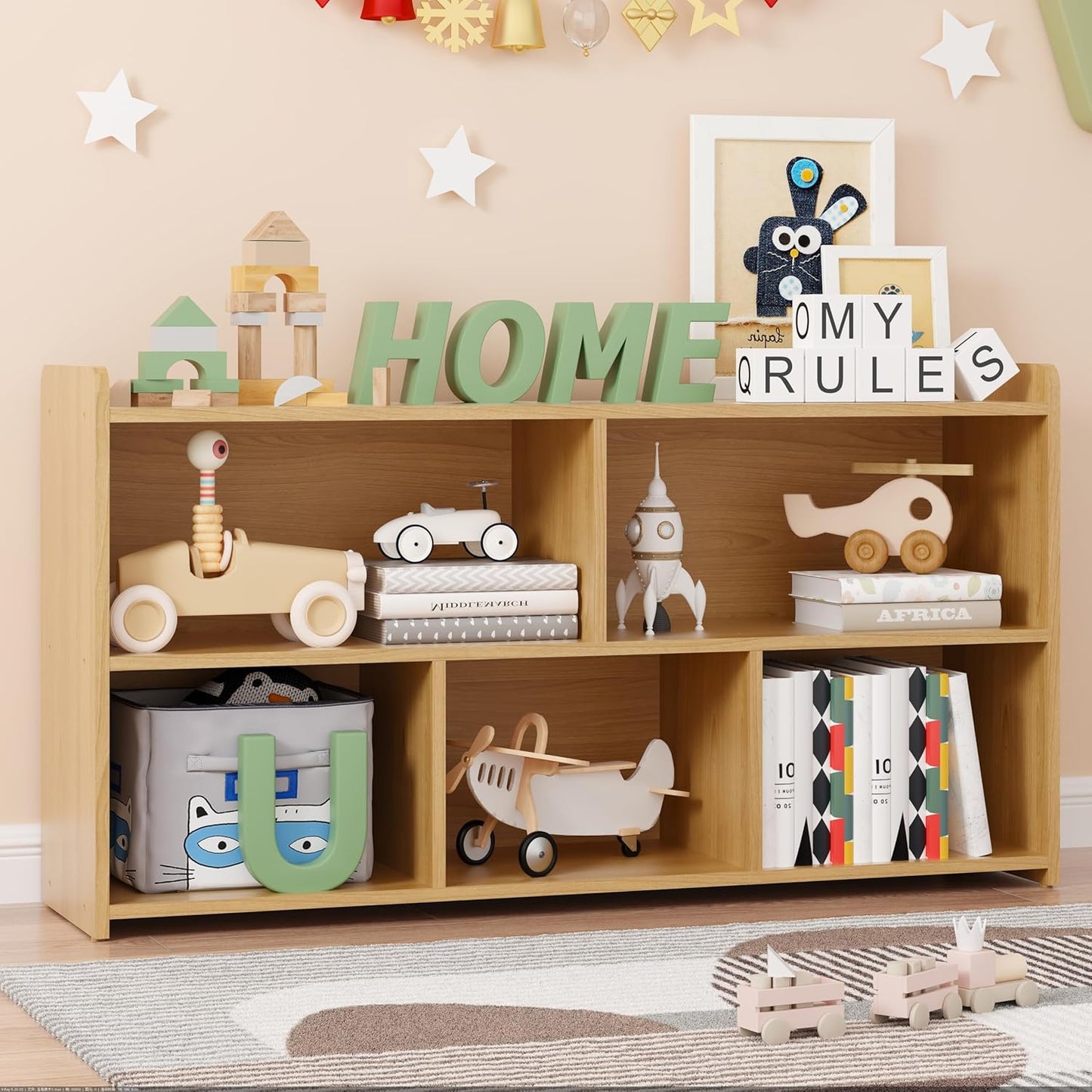 Book Shelf, 5 Cubes Storage Organizer, Open Bookshelf Wooden Bookcase, Freestanding Wooden Bookshelf Cube Shelf for Bedroom, Living Room