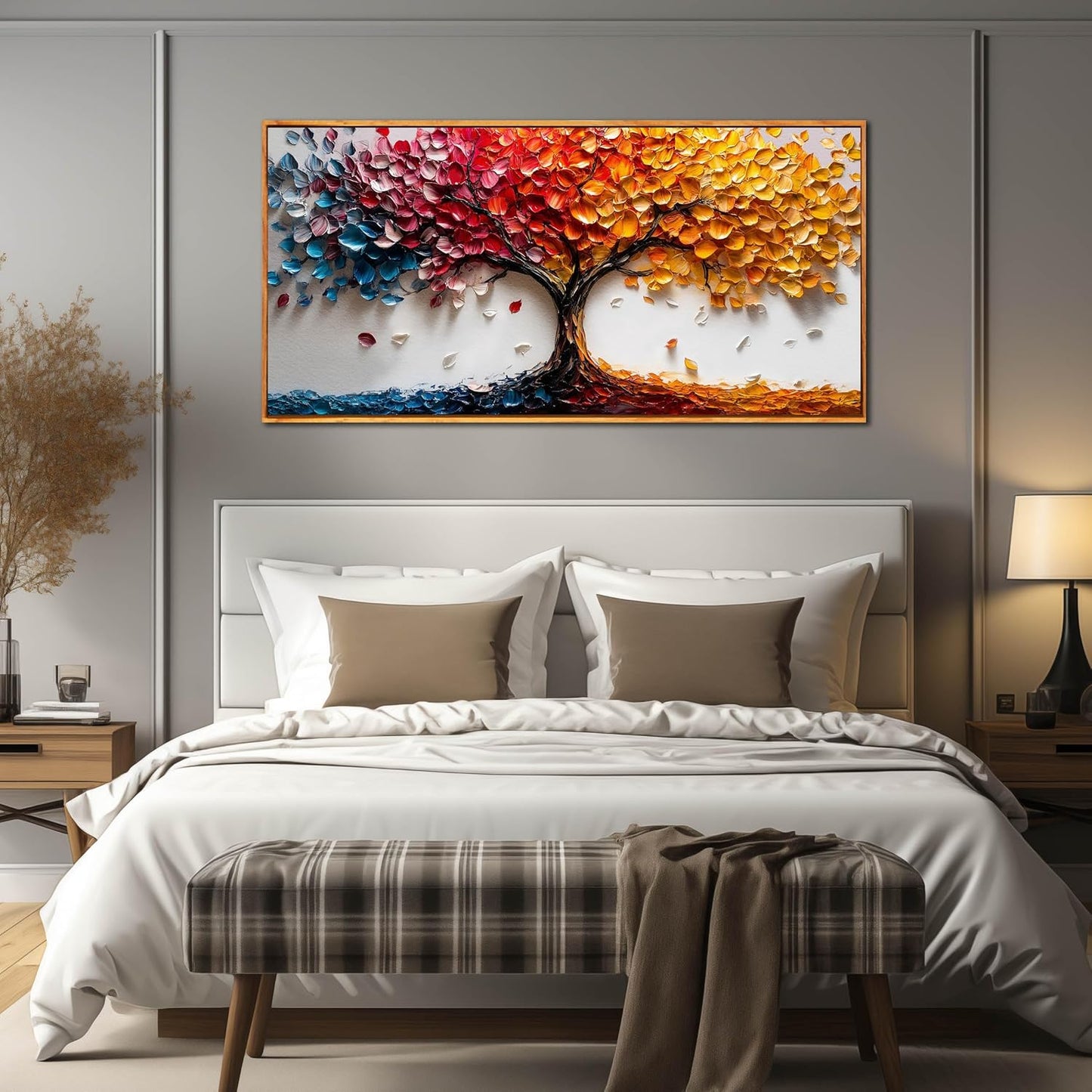 Tree of Life Poster for Office - Colorful Tree Wall Decor for Living Room - Wooden Framed Wall Art for Bedroom Size 29" x 59"