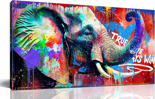 Graffiti Elephant Canvas Wall-Art - Wall Art Bedroom Decor for Teen Boys - Funny Animal Wall Art Ready to Hang Size 59" x 29"