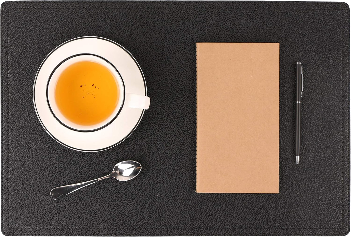 Set of 8 Faux Leather Placemats, PU Table Mats, Waterproof, Stain Resistant, Heat Resistant, Easy to Clean for Kitchen Dining Table,Conference Table C Black Rectangle