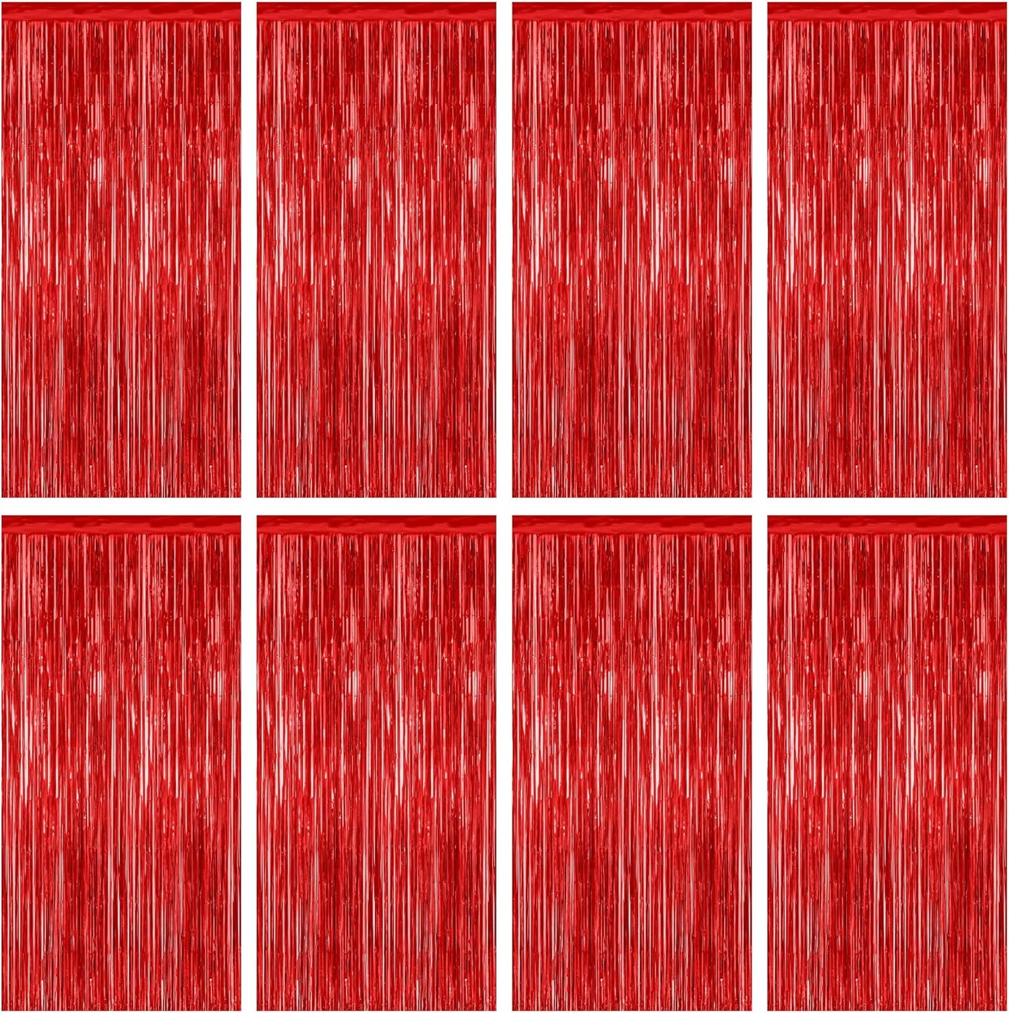 8 Pack Red Backdrop, 3.28 FT x 7.05 FT Streamer Party Decorations, Metallic Foil Fringe Curtains Party Streamer Photo Booth Backdrop, Red Tinsel Canival Theme Party Decor for Engagement Birthday