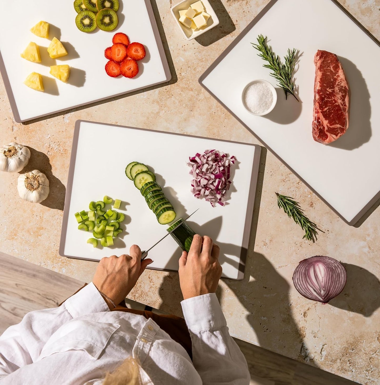 SMIRLY Plastic Cutting Board Set, Dishwasher Safe Plastic Cutting Boards Set for Kitchen, Cutting Boards for Kitchen - Plastic Chopping Board Set