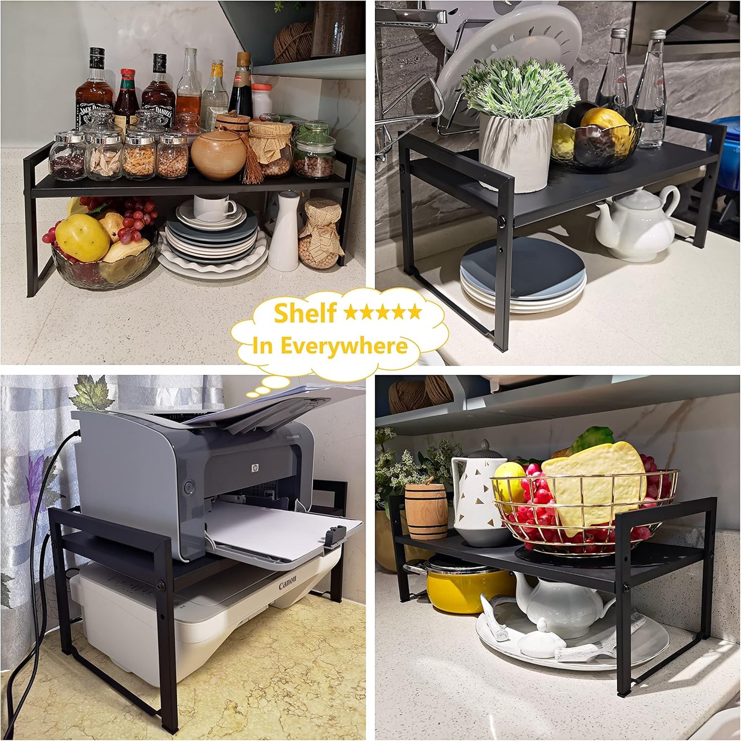 Expandable Cabinet Shelf Organizer 16-26" L Stackable Kitchen Counter Shelf Sink Rack Countertop Storage Black (Wide 10.6”D)