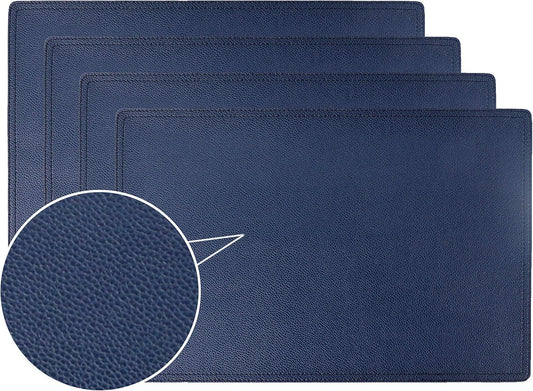 Faux Leather Placemats, PU Table Mats, Set of 4, Waterproof, Stain Resistant, Heat Resistant, Non-Slip Easy to Clean for Kitchen Dining Table,Conference Table C Blue Rectangle