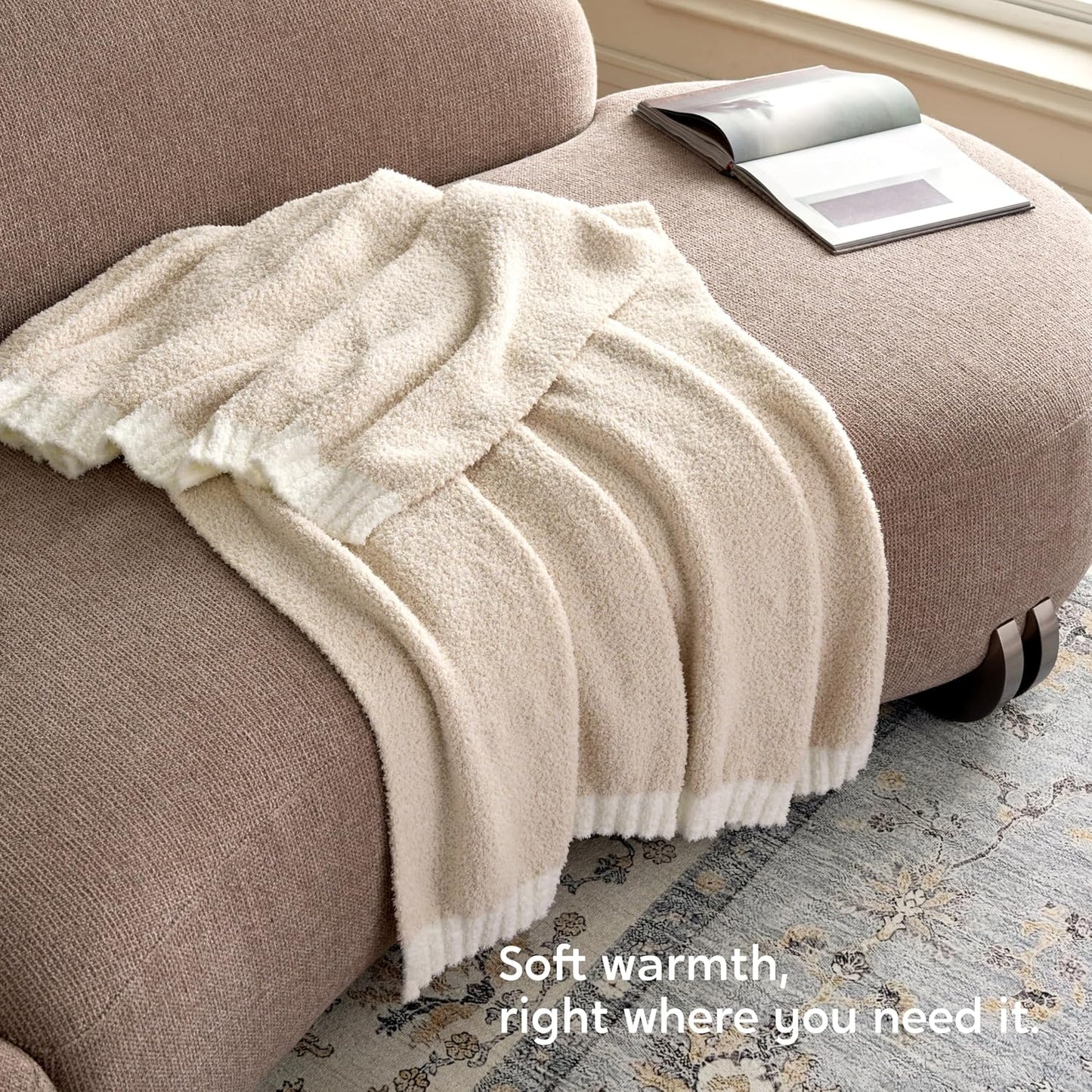 Joiedomi Throw Blanket for Couch Bed Sofa, Beige Knitted Blankets Gifts for Women Mom Girls, Cozy Cute Soft Throw Home Room Decor Aesthetic for Women Mothers Birthday Gifts 50x70 Inches