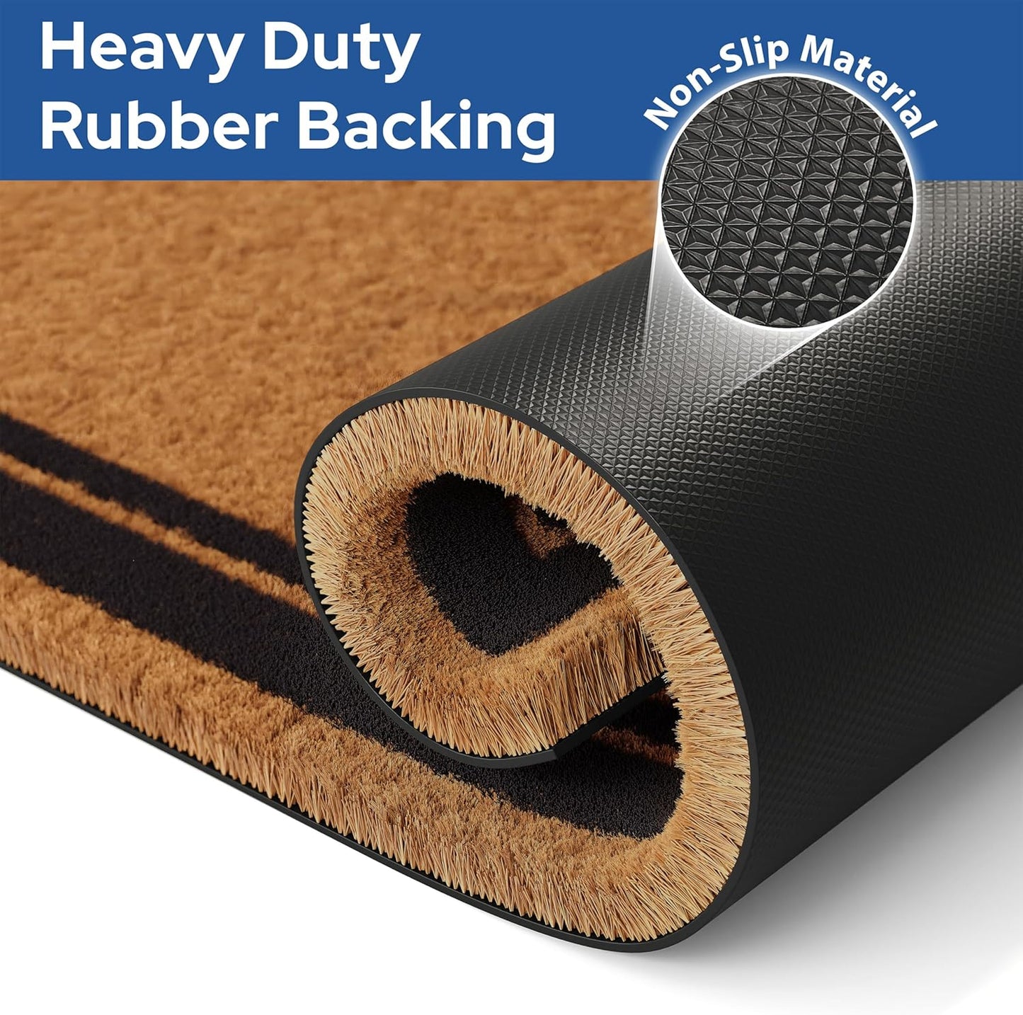 Barnyard Designs Natural Coco Coir Heavy Duty Backing Doormat - Large Cute Non-Slip Front Door Welcome Mat for Outside Entrance or Porch Entry, Brown (24x36, Border)