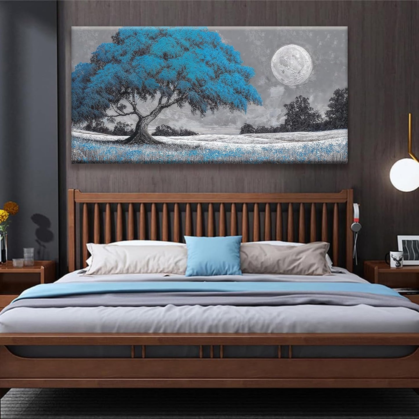 TAIJXAGSG Wall Art Blue Tree Moon Picture Canvas Art Wall Decor Artwork Abstract Canvas Print Painting Nature For Living Room Bedroom Bathroom Office Home Wall Decor 29"X 58"Can Be Hung Directly