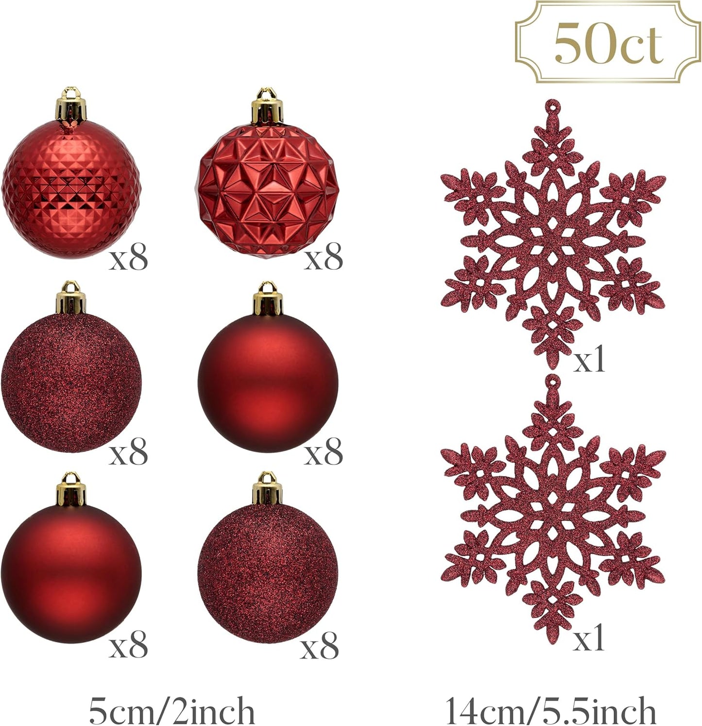 Valery Madelyn Christmas Tree Decorations Ornament Set for Fall Halloween, 50ct 2 Inches Burgundy Red Shatterproof Christmas Ball Ornaments Hanging Xmas Holiday Party Decor