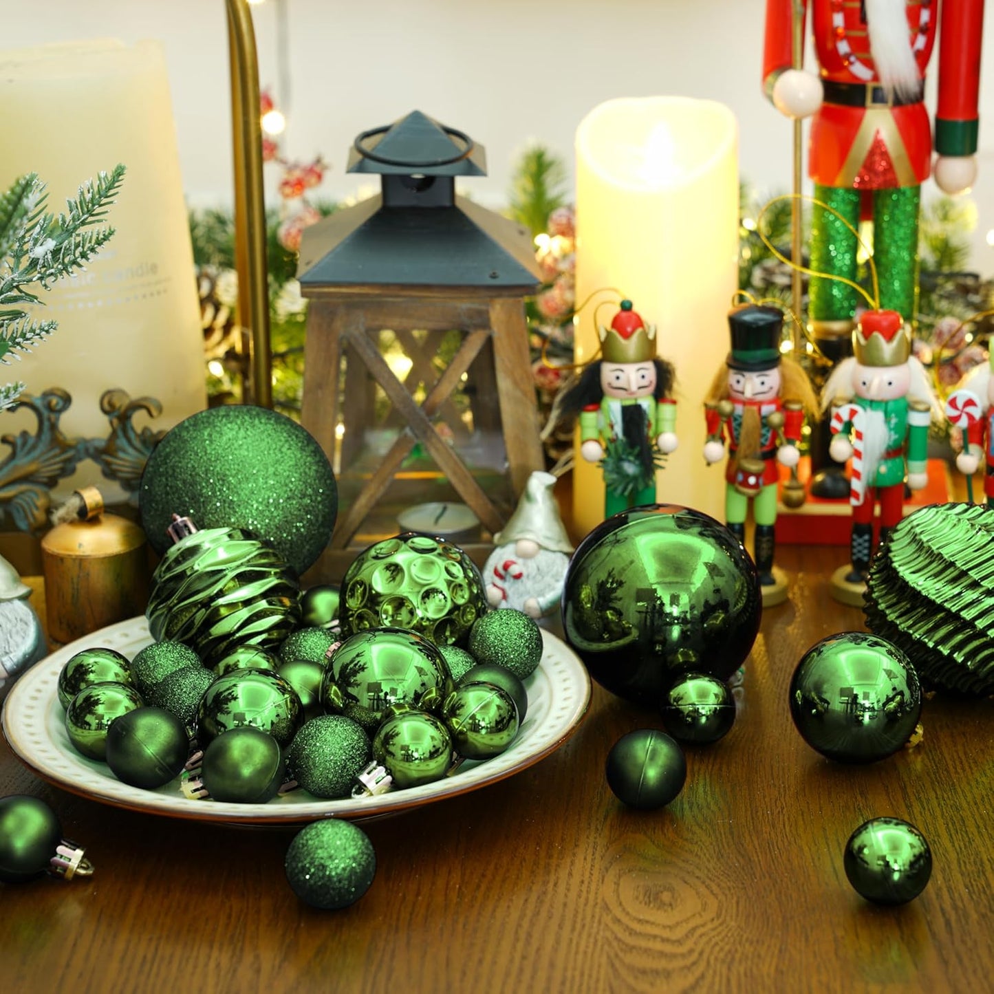 XmasExp 24ct Mini Christmas Ball Ornaments Shatterproof Christmas Ornaments Set Decorations for Xmas Tree Balls 30mm/1.18" (Dark Green)