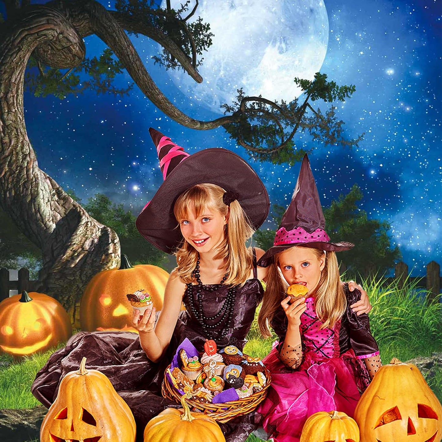 8x10FT Halloween Backdrop for Photography Grass Pumpkin Moonlight Decoration for Portrait Background Party Banner Photo Booth Shoot Props