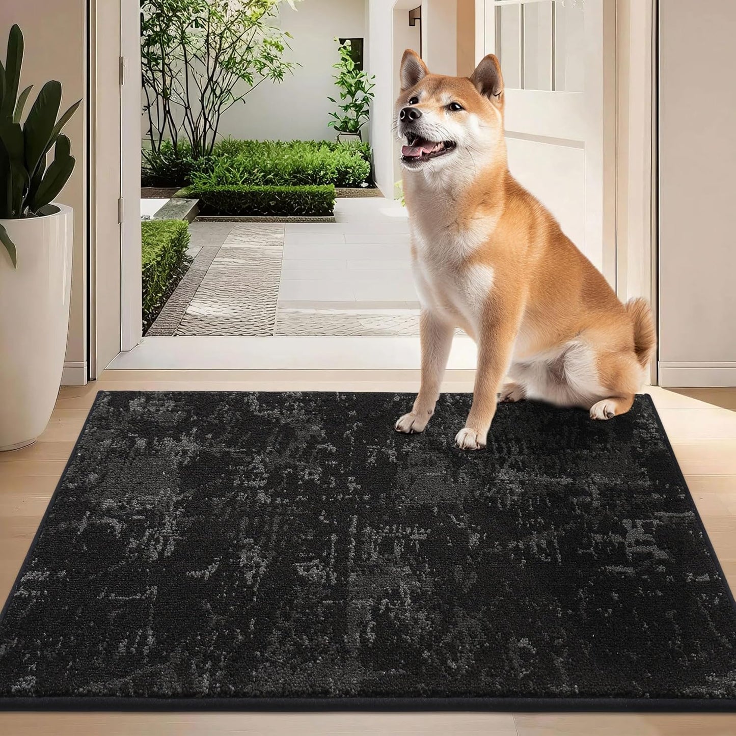 BEQHAUSE Dirt Trapper Door Mat 24"x36" Non-Slip Door Mats Washable Entryway Rugs Stain Resistant Doormat Absorbent Welcome Floor Mat for Front Back Door, Muddy Wet Shoes & Paws,Black