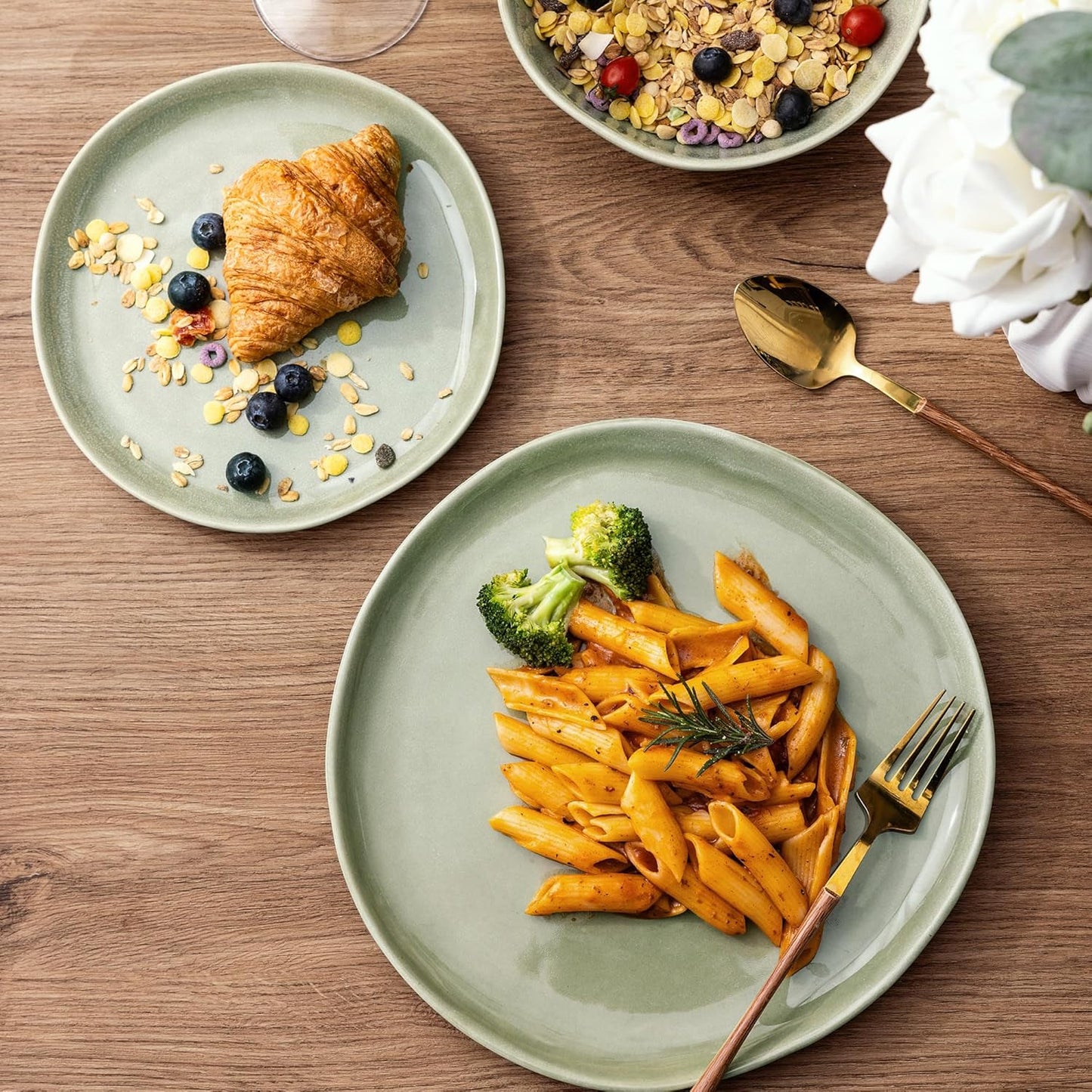 AmorArc Ceramic Dinnerware Sets,Handmade Reactive Glaze Stoneware Plates and Bowls Set,Highly Scratch Resistant | Dishwasher & Microwave Safe Dishes Set,Service for 4 (12pc)