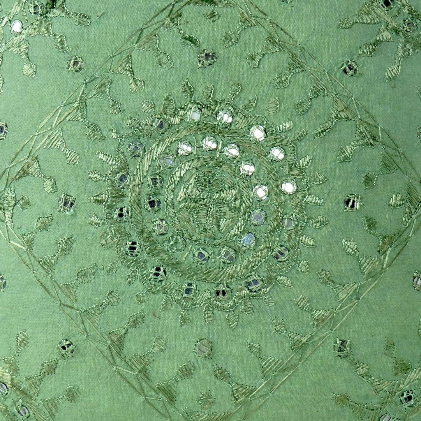 Eyes of India Embroidered Decorative Boho Throw Pillow Cover with Mirrors, Handmade Bohemian Accent Cushion Case for Sofa Couch Bedroom Living Room (Green, 24" x 24")