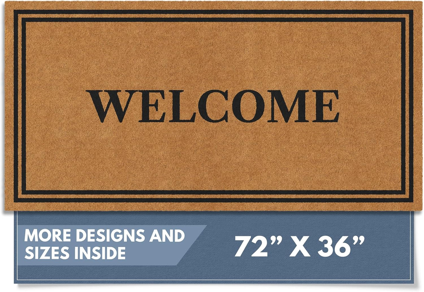 Barnyard Designs Natural Coco Coir Heavy Duty Backing Doormat - Large Cute Non-Slip Front Door Welcome Mat for Outside Entrance or Porch Entry, Brown (36x72, Welcome)