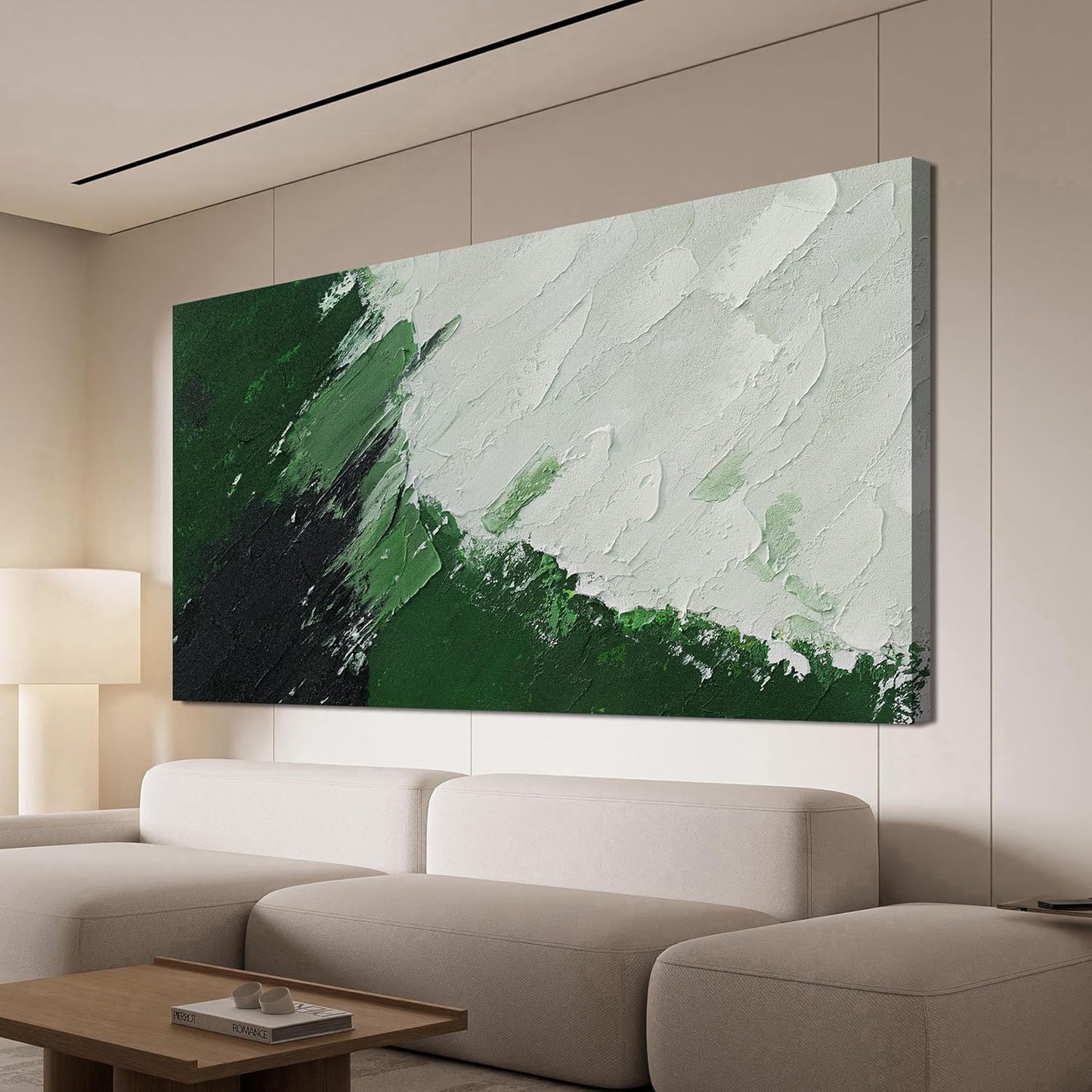 AIXMGSJS Canvas Wall Art Decor Wall Art Pictures for Living Room Canvas Art Wall Decor Green Abstract Wall Art Prints Modern White Wall Art Abstract Artwork for Walls Home Office Decor 20" X 40"