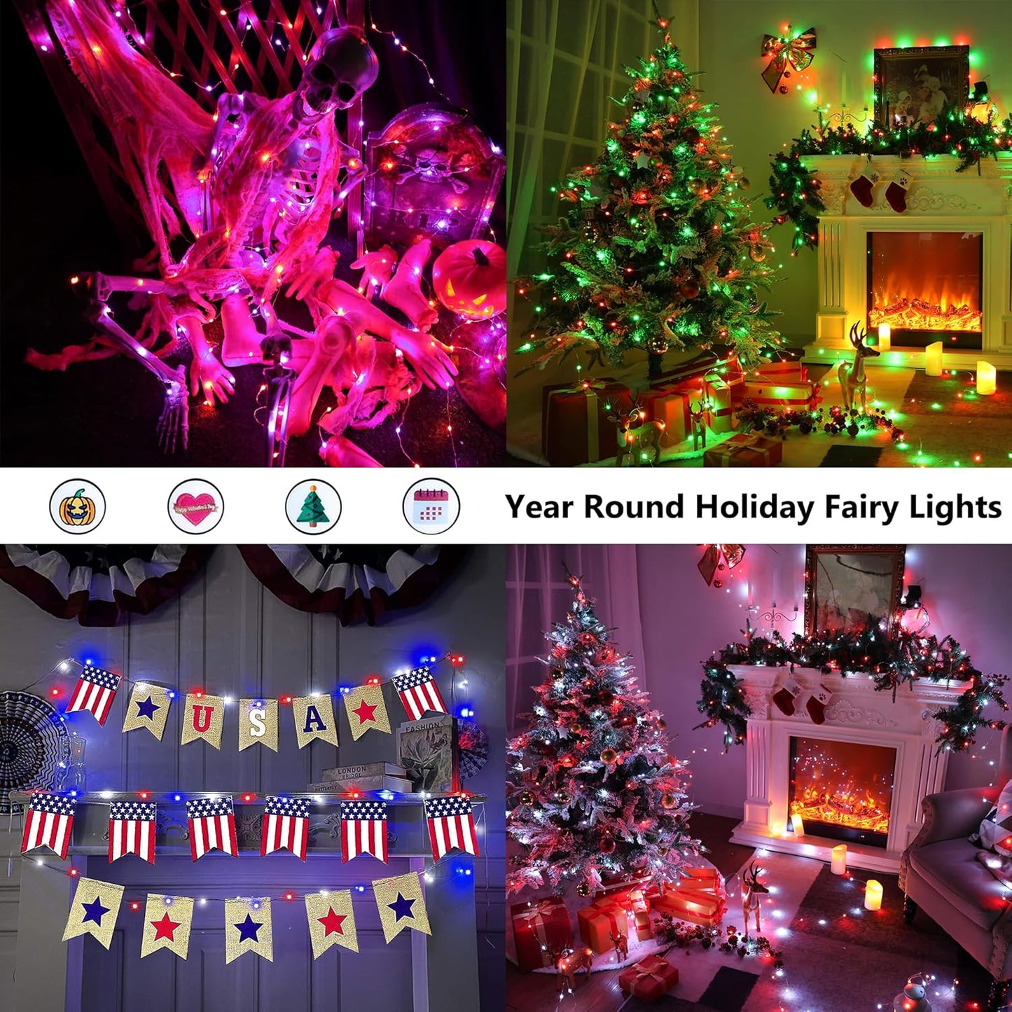 BrizLabs Christmas Fairy String Lights, 33ft 100 LED Color Changing Christmas Fairy Lights with Remote Timer, USB Purple Orange Halloween Light RGB Twinkle Light for Xmas Halloween Home Party Wedding