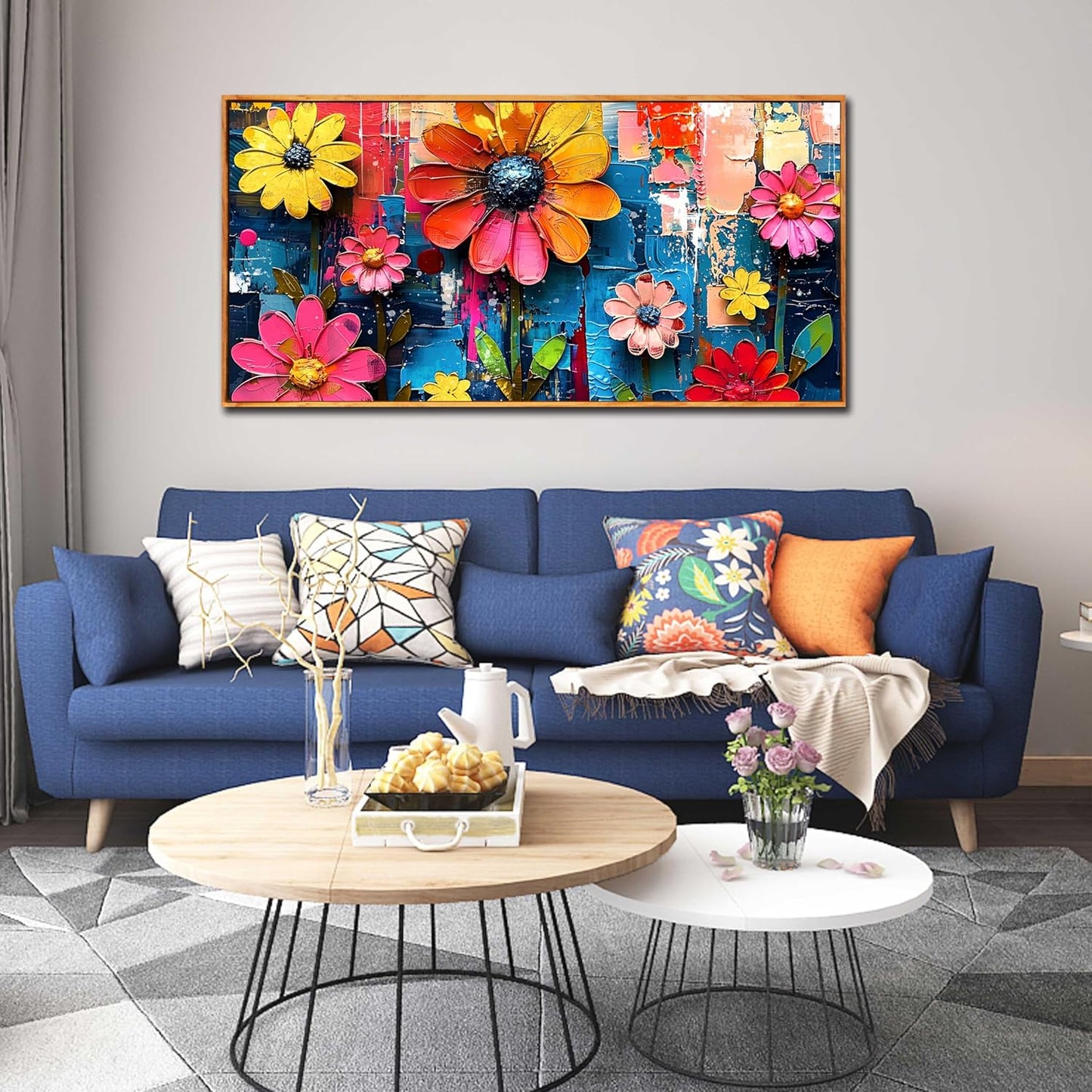 ZHAOSHOP Colorful Flower Pictures Wall Art Bedroom - Teen Girl Room Decor - Big Picture Frames for Wall Ready to Hang Size 29" x 59"