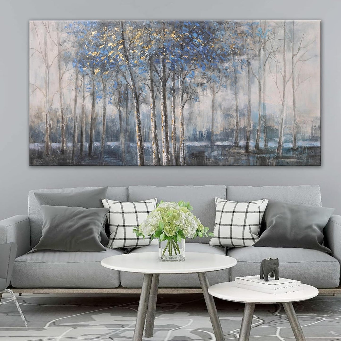 Canvas Wall Art Decor Pictures Wall Decor Prints Modern Wall Art Decor Large Gold Wall Art Blue Grey Misty Botanical Textured Artwork for Walls For Room Living Room Bedroom Office Wall Decor 29"X58"