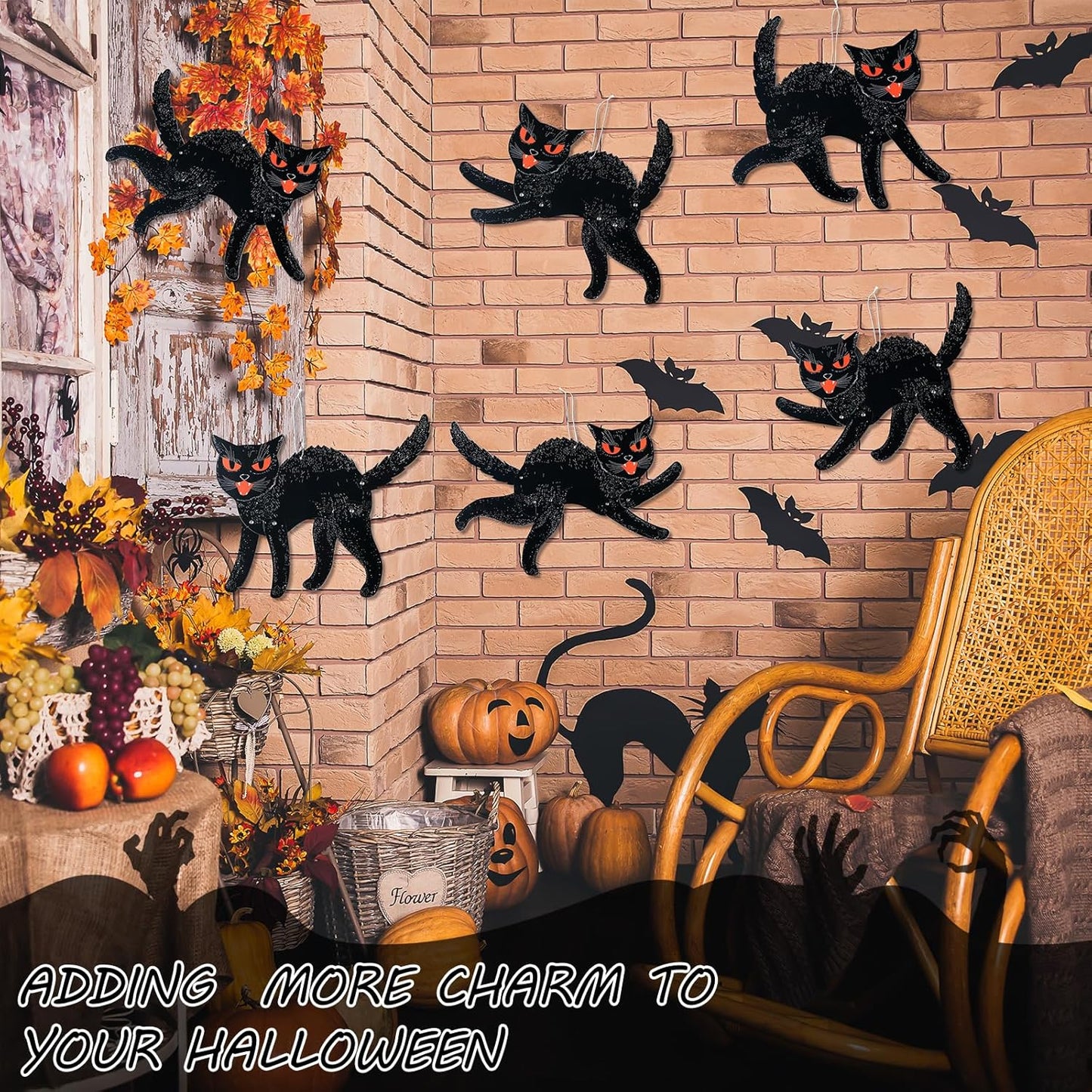 Jeyiour 6 Pieces Vintage Halloween Decor Halloween Jointed Scratch Cats Retro Black Cat Paper Cutouts Decoration for Home Classroom Office Wall Door Office Spooky Party Supplies