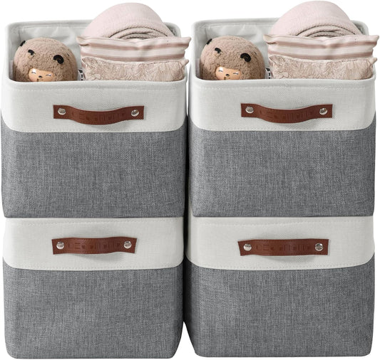 DECOMOMO Storage Bins Fabric Storage Baskets for Shelves, Linen Closet Organization Toys Nursery (Slate Grey and White, Large - 4 Pack)