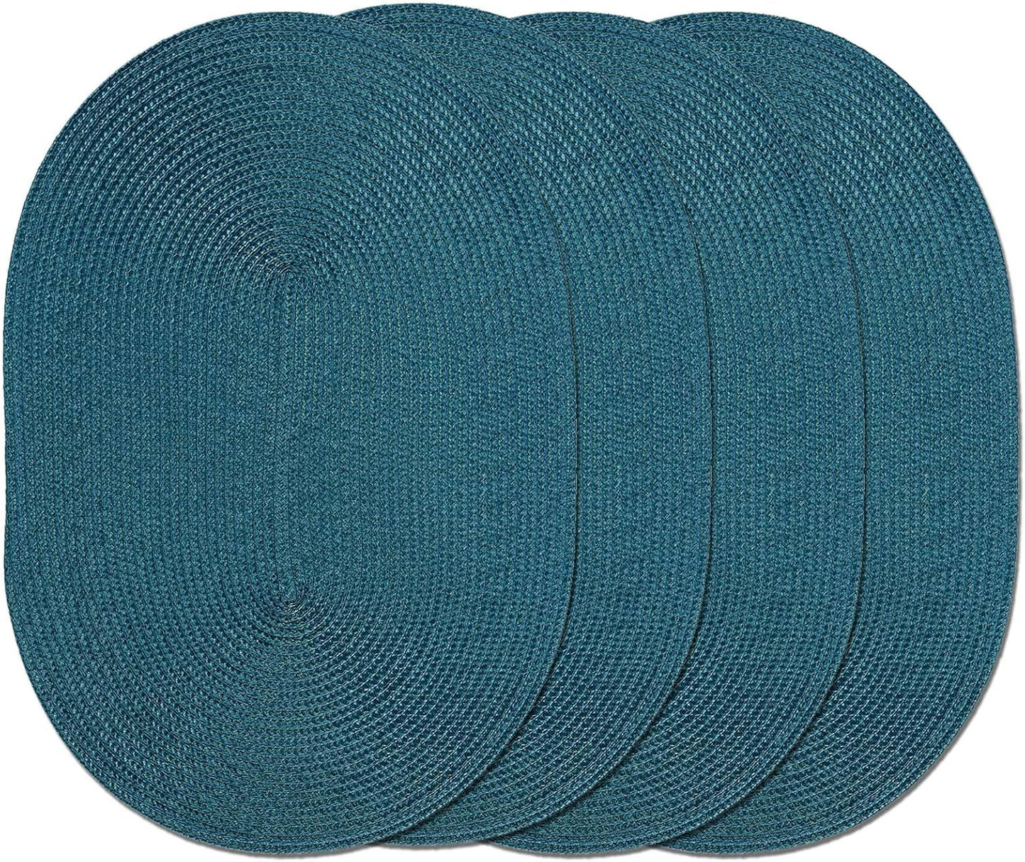 AHHFSMEI Placemats Set of 4 for Dining Table Washable Woven Vinyl Non-Slip 18x12 inches Placemat Heat-Resistant Durable Table Mats for Dining Table Easy to Clean (Oval Blue, 4)