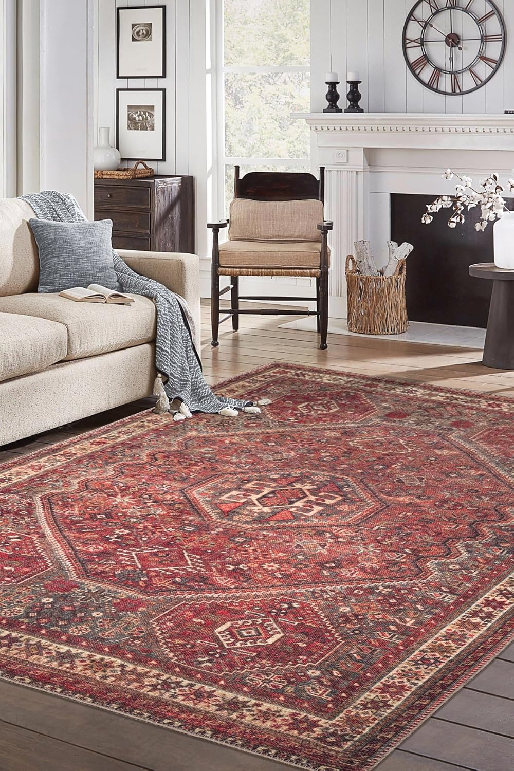 Keen Home Design 9x12 Rug - Machine Washable Area Rug with Non-Slip Backing, Ideal for Living Room, Dining Room, Bedroom - Vintage, Easy Clean, Durable, Low Pile Rug - (9' x 12')