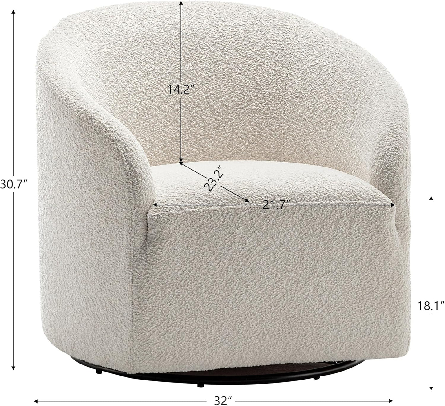 KINWELL 32" Wide Modern Boucle Swivel Barrel Chairs Set of 2, No Assembly Round Upholstered Swivel Accent Armchairs for Living Room, Bedroom (White)