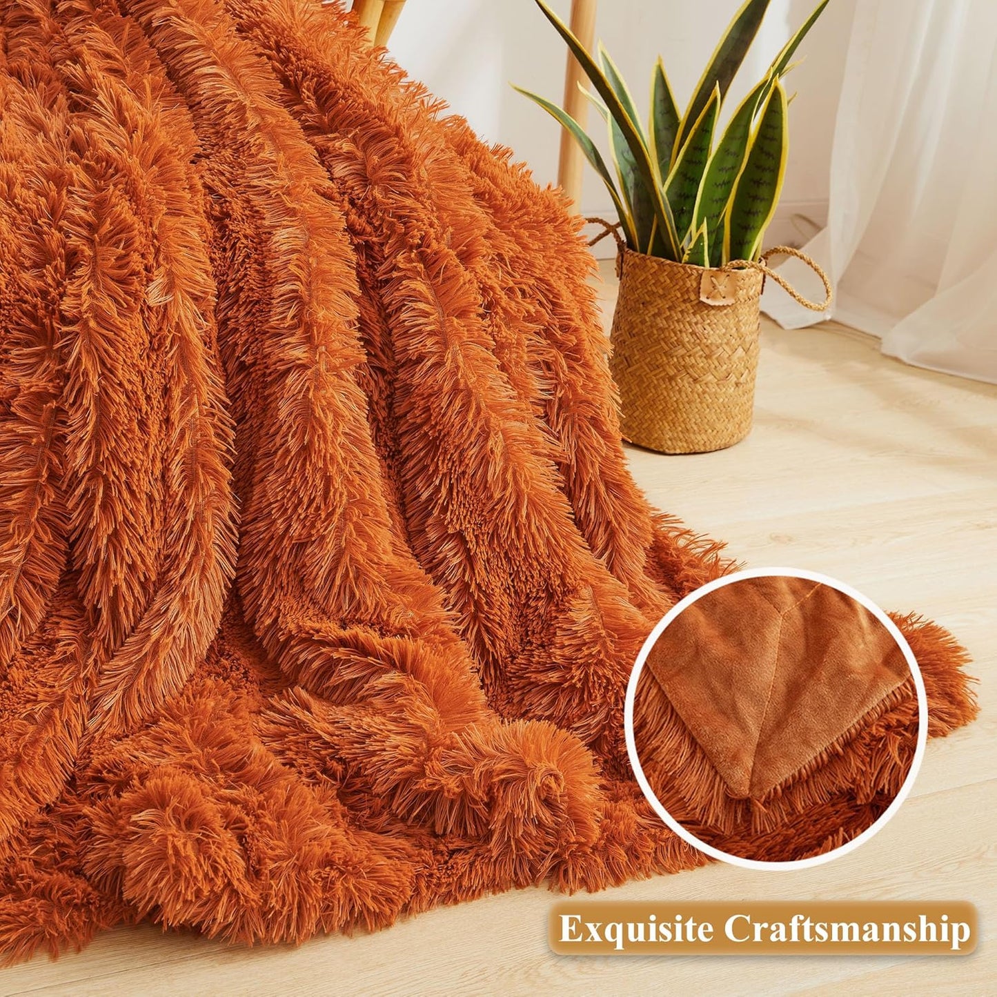 XeGe Luxury Faux Fur Throw, Burnt Orange Soft 50x60 Fluffy Blanket, Shaggy Plush Decorative Couch Throw, Cute Furry Fuzzy Blanket for Sofa Bed, Burnt Orange