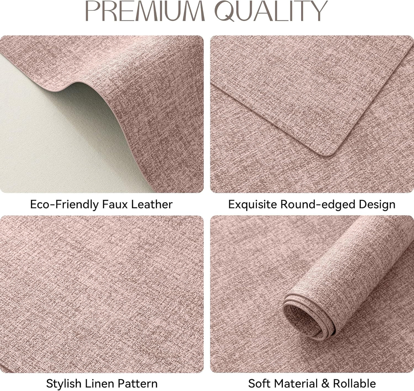 Romanstile Vinyl Placemats Set of 12-12 X 18 Inch - Heat Resistant Place Mats 100% Waterproof Oilproof Wipeable Reversible Faux Leather Table Mats for Kitchen/Dining/Party/Outdoor, Pink