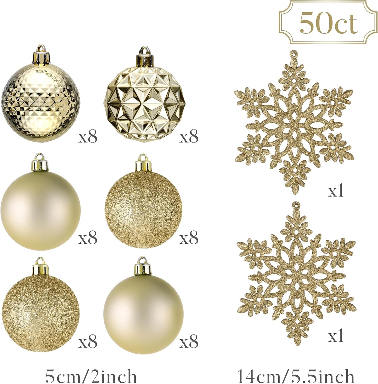 Valery Madelyn Christmas Tree Decorations Ornament Set for Fall Halloween, 50ct 2 Inches Light Gold Shatterproof Christmas Ball Ornaments Hanging Xmas Holiday Party Decor