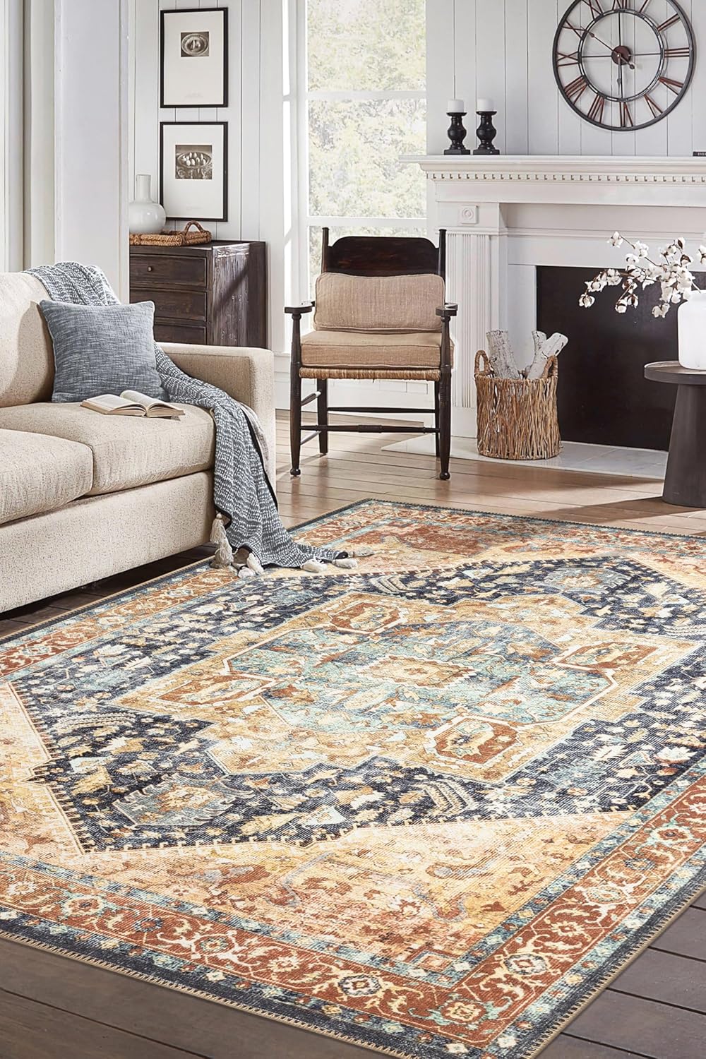 Keen Home Design 3x5 Rug - Machine Washable Entry Rug with Non-Slip Backing, Ideal for Enteryway, Kitchen, Bathroom, Laundry Room - Vintage, Easy Clean, Durable, Low Pile Rug - (3' x 5')