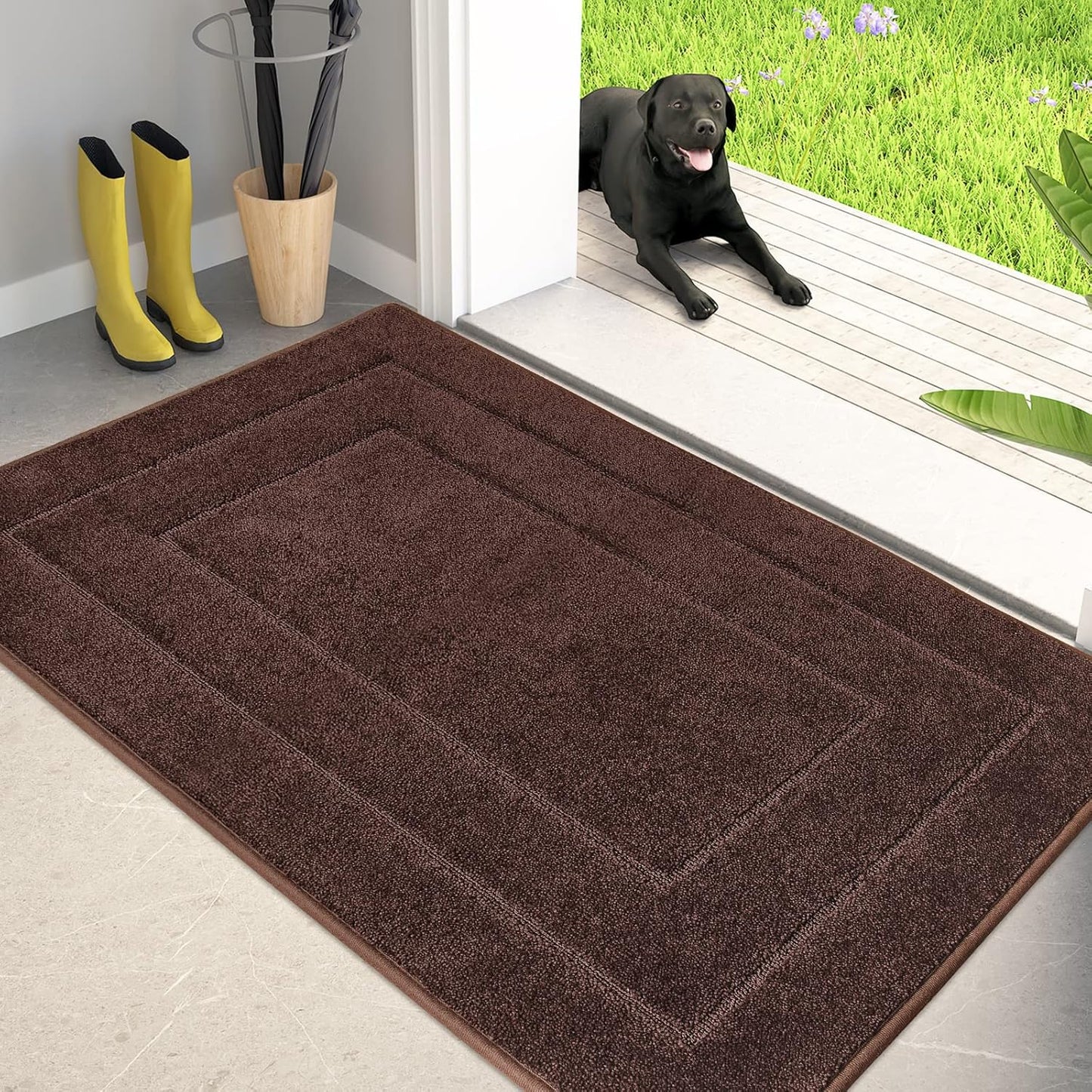 PURRUGS Dirt Trapping Door Mat 32" x 47", Non-Slip/Skid Machine Washable Entryway Rug, Dog Doormat, Super Absorbent Welcome Mat for Muddy Wet Shoes and Paws, Brown
