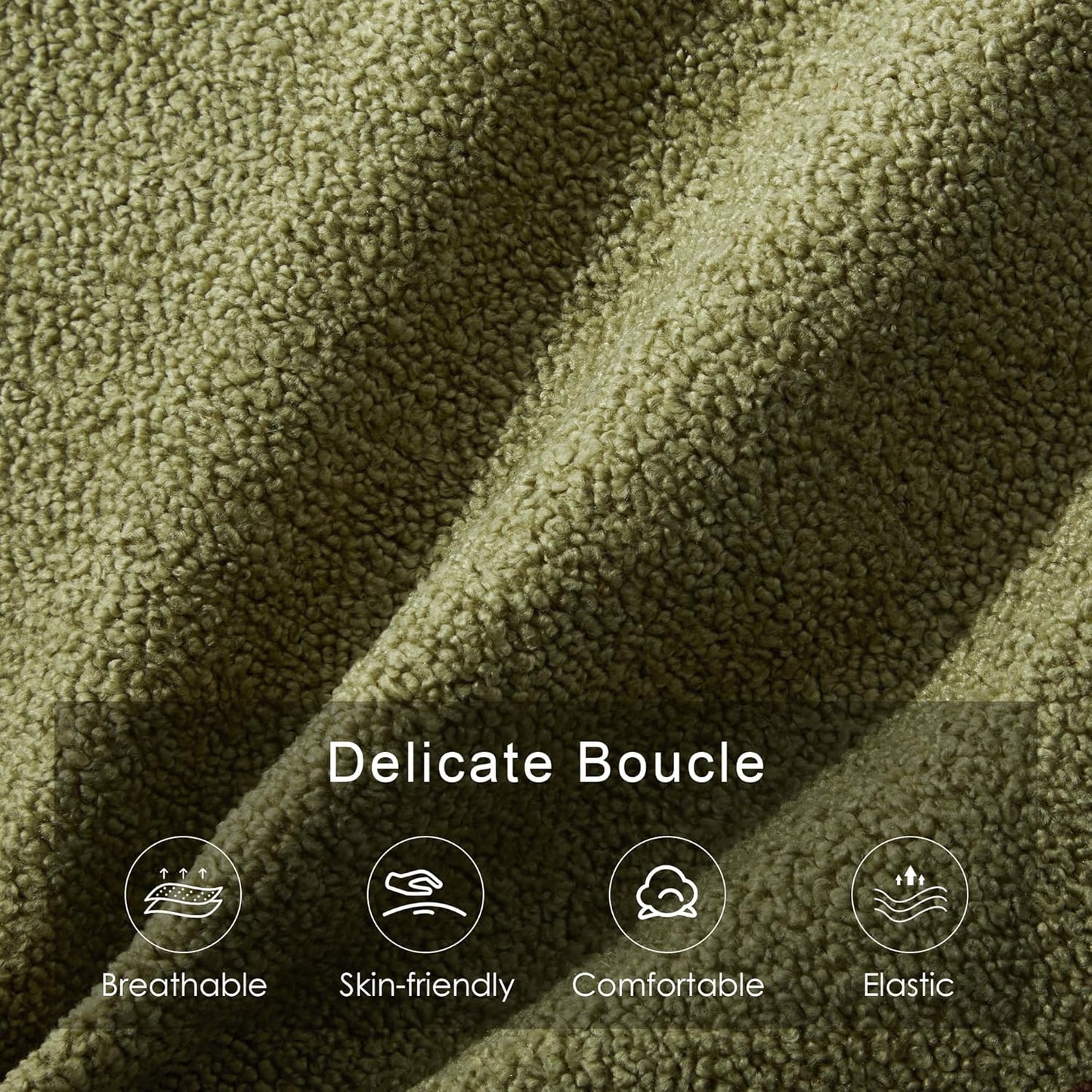 63" Bedroom Bench, Upholstered Entryway Bench, Modern End of Bed Ottoman with Solid Wood Legs and Adjustable Foot Pegs for Entryway, Dining Room and Living Room, 440lbs (Green Boucle)