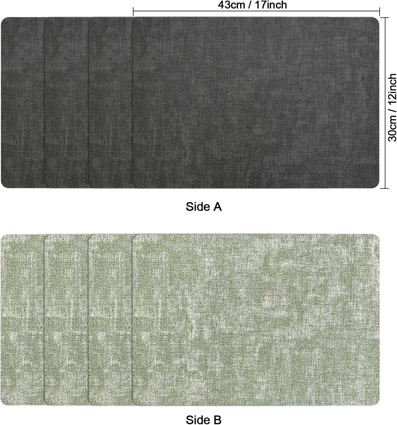 Myir JUN Placemats Dual Sided, Faux Leather Place Mats Set of 4 Indoor Placemat for Dining Table Outdoor Placemats Square Non-Slip Washable Table Mats (Gray Grass Green, Set of 4)