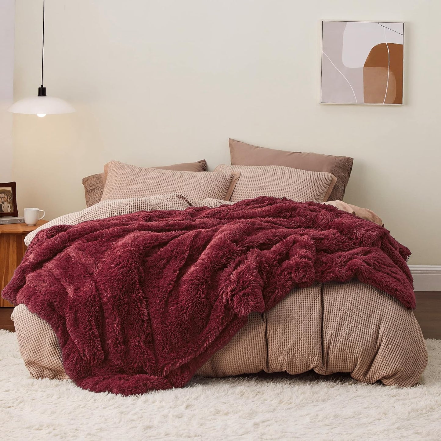 Bedsure GentleSoft Fluffy Burgundy Red Blankets Queen Size for Bed, Thick Sherpa Faux Fur Fleece Fuzzy Plush Winter Warm Soft Full Queen Blankets, Bedroom Decor Red Cozy Gifts for Women Men, 90x90