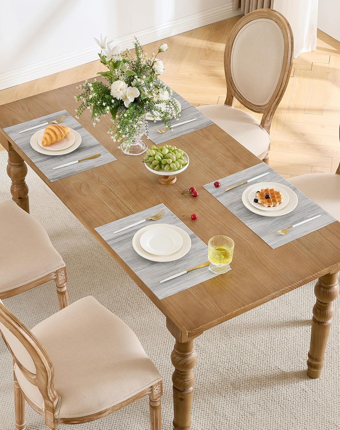 Leetaltree Lightsteel Black Placemats Set of 6 - Heat Resistant Non-Slip Place mats for Dining Table, Washable Durable PVC Vinyl Woven Table Mats (Lightsteel Black, 6)