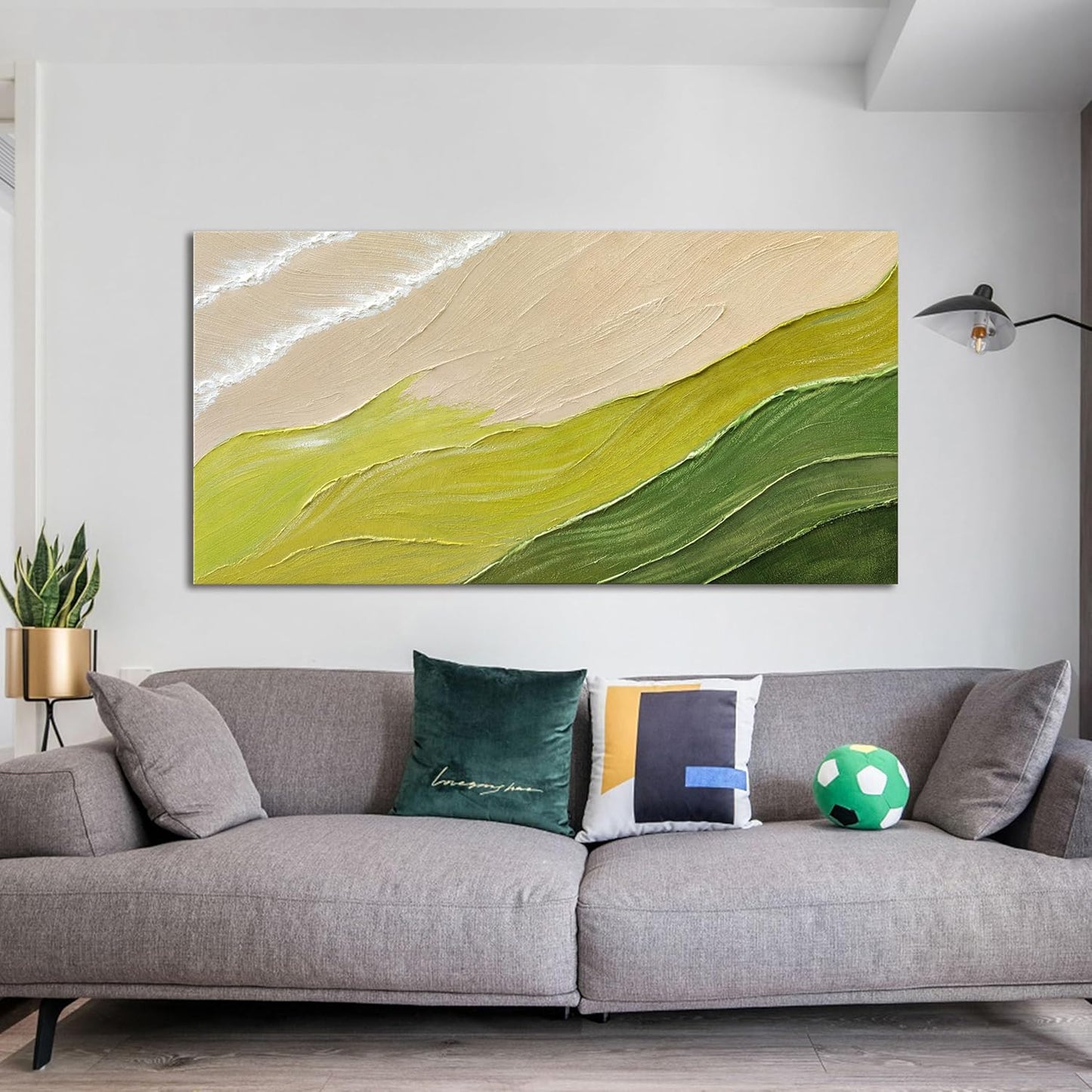 Abstract Wall Art Canvas Art Wall Decor Modern Green Wall Art Prints Picture for Living Room White Minimalist Wall Art Decor Vivid Chromatic Waves Artwork for Walls Bederoom Office Decor 20" X 40"