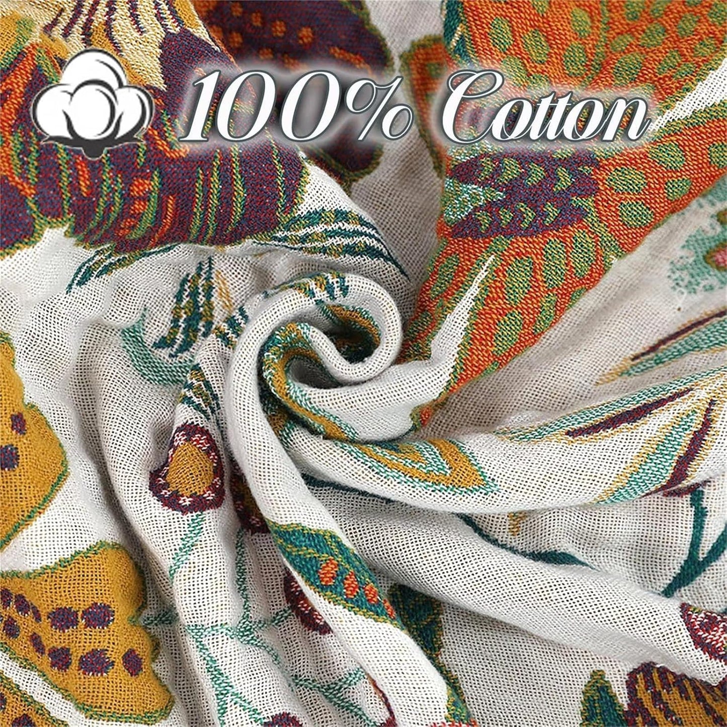 MSGKV Boho Throw Blanket for Bed Couch,100% Cotton Blankets 80''x 90'', Reversible Versatile Muslin Blanket, Super Soft Warm Boho Bedding Blankets