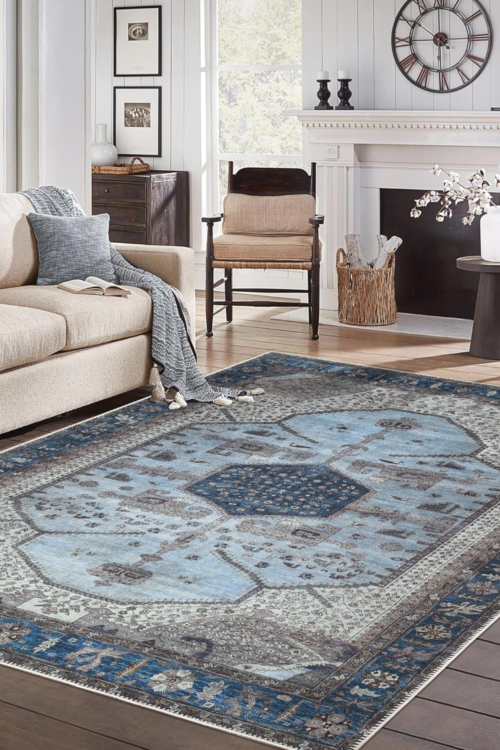 Keen Home Design 8x10 Rug - Machine Washable Area Rug with Non-Slip Backing, Ideal for Living Room, Dining Room, Bedroom - Vintage, Easy Clean, Durable, Low Pile Rug - (8' x 10')