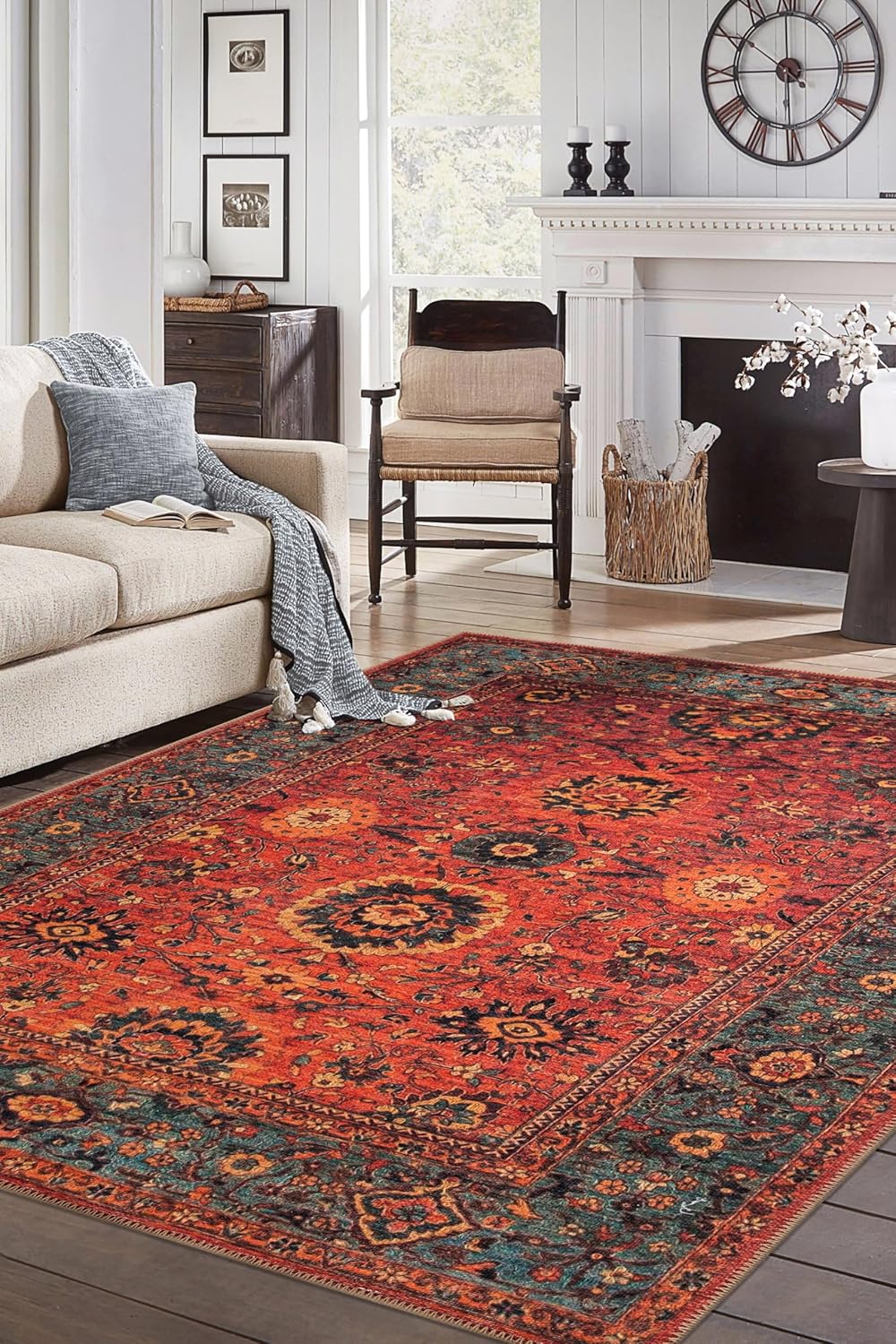 Keen Home Design 9x12 Rug - Machine Washable Area Rug with Non-Slip Backing, Ideal for Living Room, Dining Room, Bedroom - Vintage, Easy Clean, Durable, Low Pile Rug - (9' x 12')