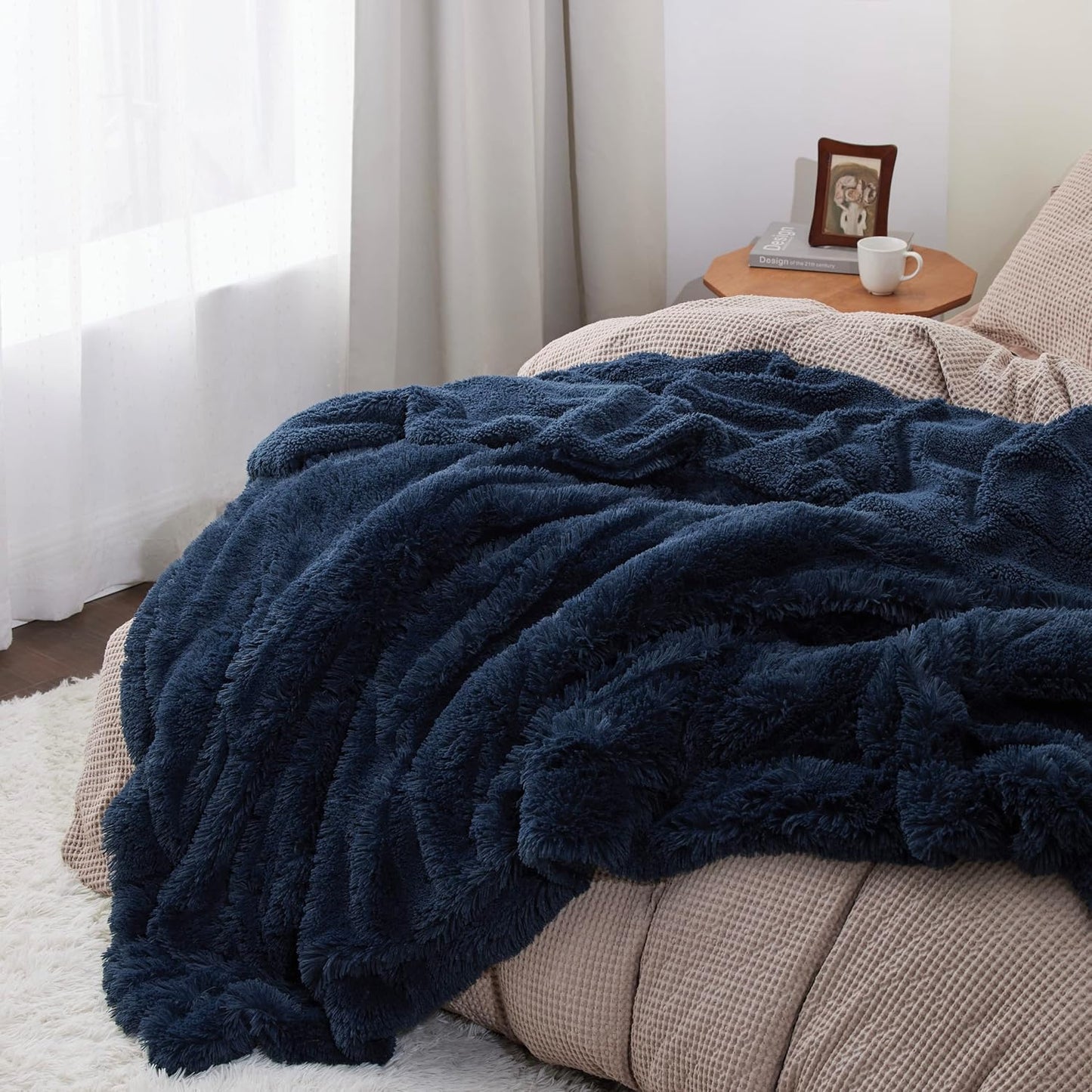 Bedsure GentleSoft Fluffy Navy Blue King Size Blanket for Bed, Thick Soft Sherpa Faux Fur Fleece Bedding Fuzzy Plush Winter Warm Heavy Large King Blanket, Cozy Blue Gifts for Men Women, 108x90