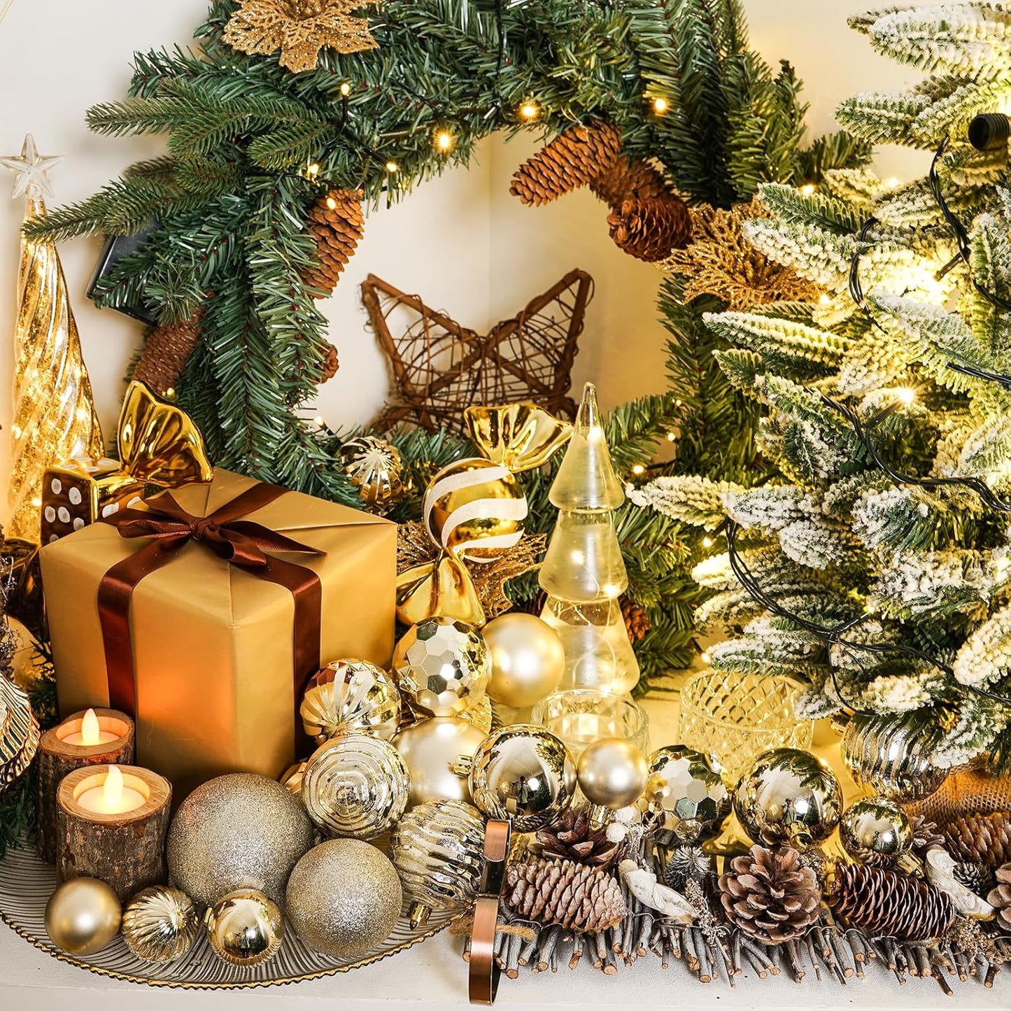 XmasExp Christmas Ball Ornaments (3.15", Champagne Gold) 16ct Christmas Ball Ornaments Shatterproof Xmas Tree Hanging Balls Decorations Perfect for Holiday Wedding Christmas Decor