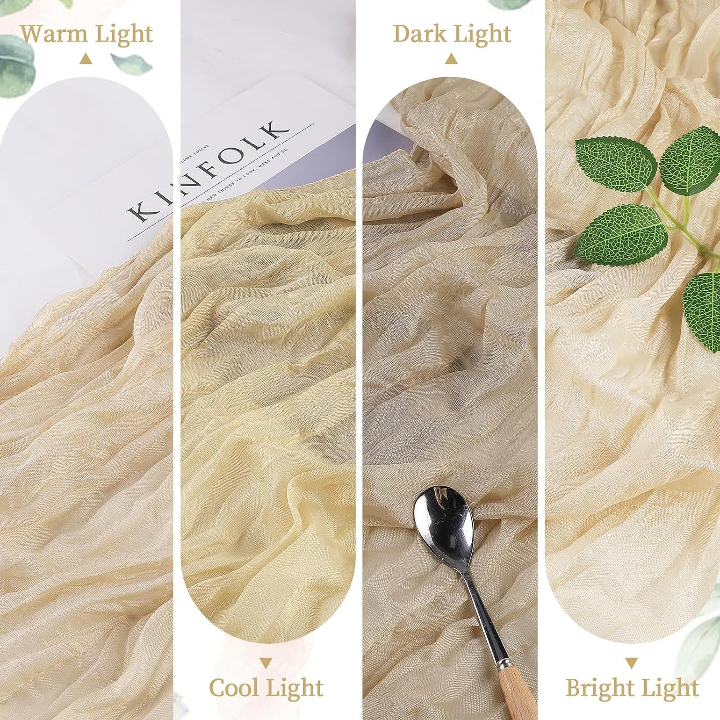 Cheesecloth Table Runner 10FT Long Boho Gauze Table Runner Rustic Sheer Runner for Wedding Bridal Baby Shower Birthday Party Table Decor Thanksgiving Christmas (Beige, 6 Pack)