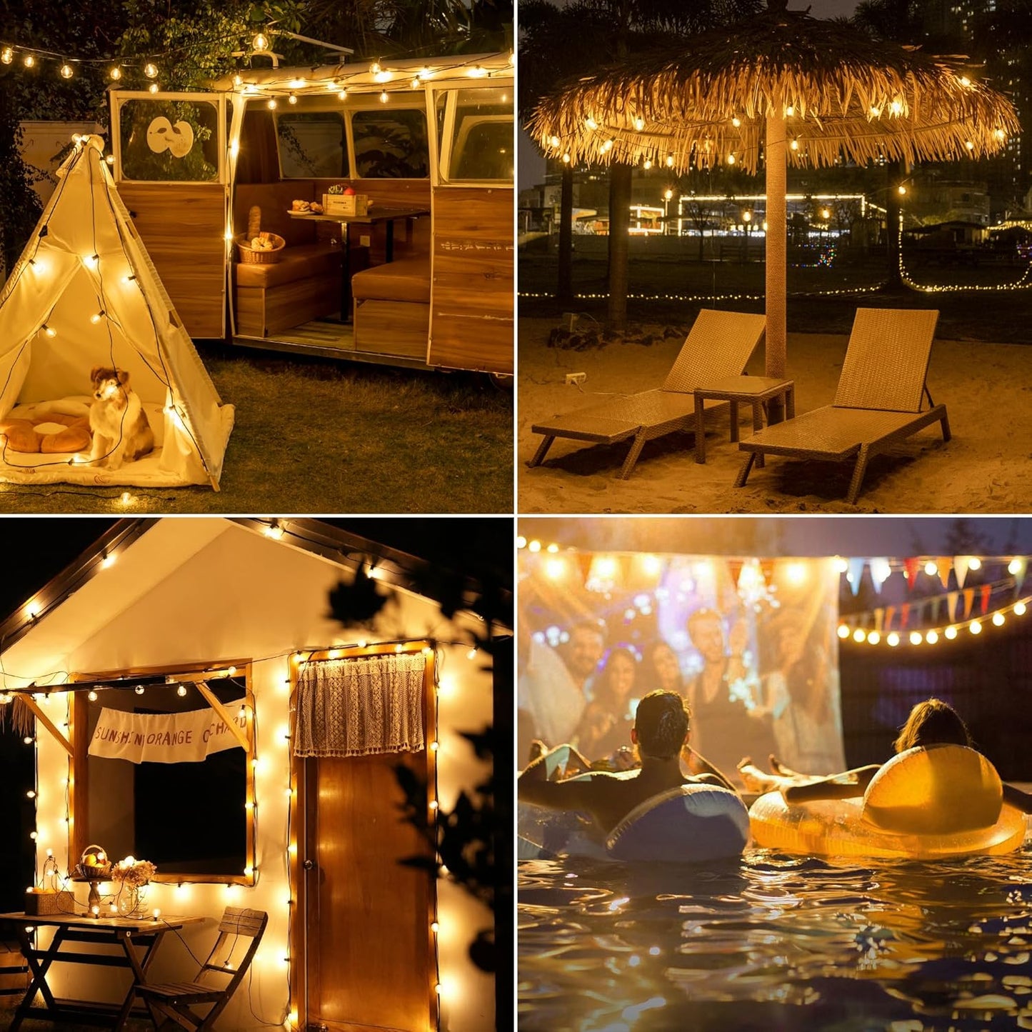 Outdoor Lights with Remote Dimmer, 50 + 3 Spare G40 LED Bulbs Plug in Connectable Patio Light, Waterproof Hanging Lights for Backyard Indoor Camping Balcony Yard Deck Decor (100 FT)