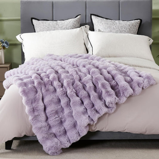 DREAMNINE Oversized Soft Thick Fuzzy Faux Rabbit Fur Throw Blanket Twin Size 60" x 71", Double Sided Comfy Plush Warm Shaggy Fluffy Blankets, Luxury Cozy Cute Furry Blanket for Bed Couch, Lilac Purple