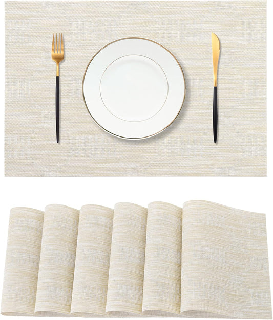 Leetaltree Wheat Placemats Set of 6 - Heat Resistant Non-Slip Place mats for Dining Table, Washable Durable PVC Vinyl Woven Table Mats（Wheat, 6）